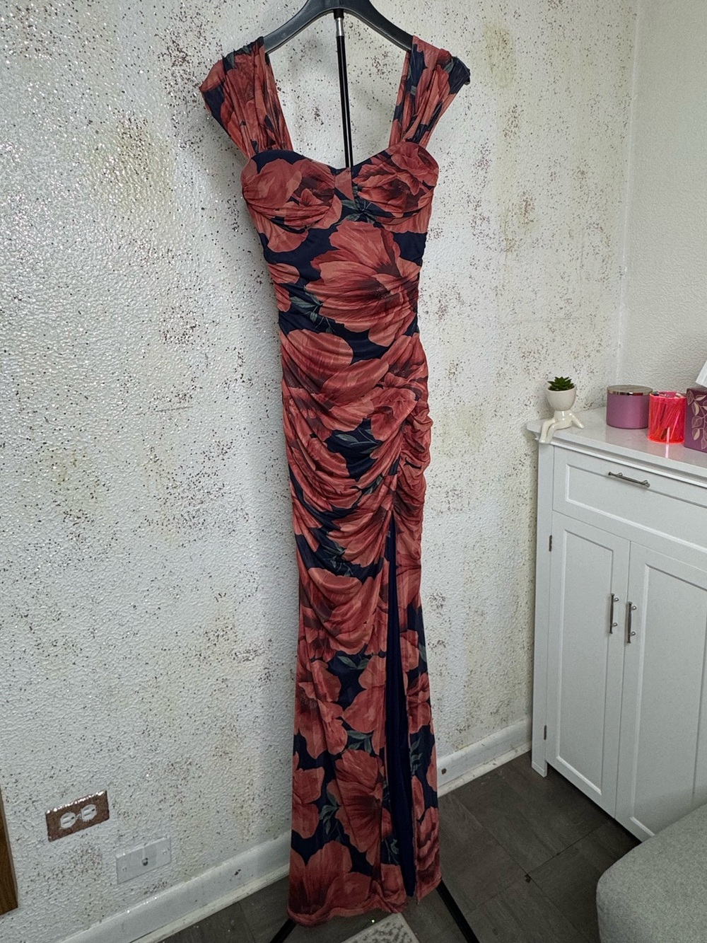 Windsor Navy and Rust Floral Maxi Dress with Flutter Shoulders
